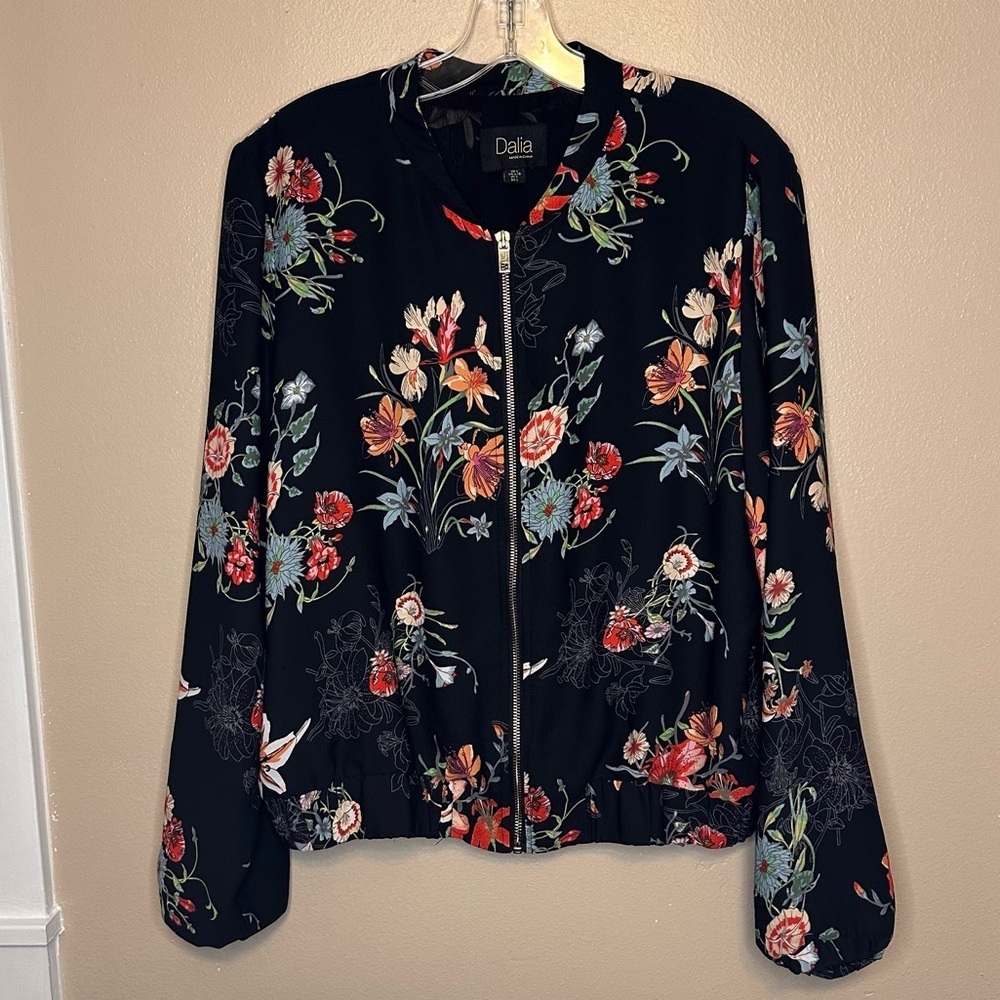 Dalia Women’s Full Zip Floral Black Bomber Jacket by Dalia Size Large